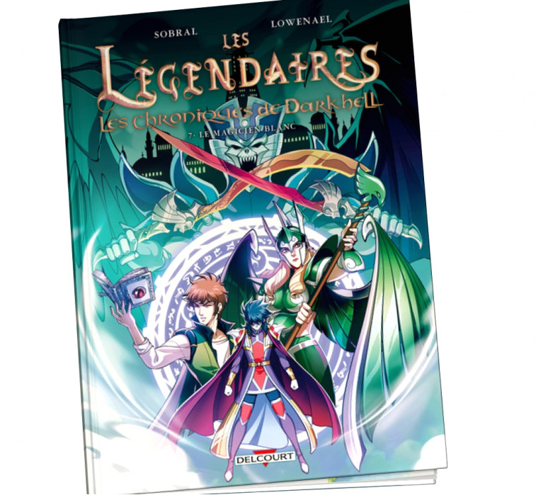 Couverture de Les Légendaires : Les Chroniques de Darkhell tome 7, Le Magicien blanc, BD de Patrick Sobral et Lowenael publiée par Delcourt