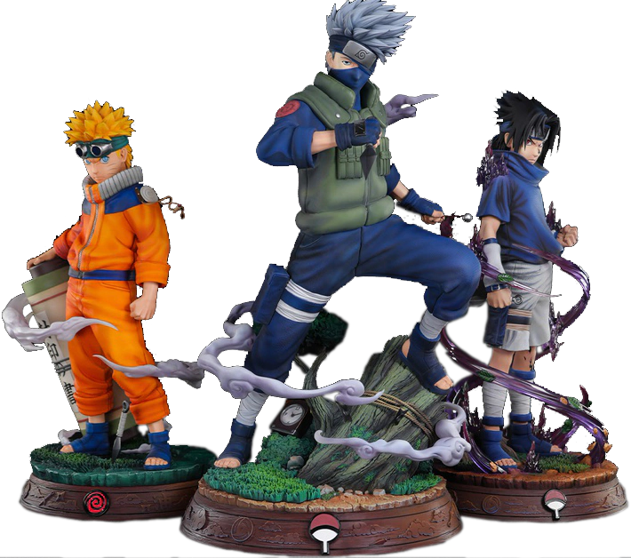 Groupe ninjas Naruto Kakashi Sasuke BIJUtsu vue de dos