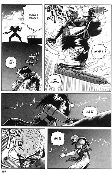 Gunnm Édition originale, extrait de planche cyberpunk